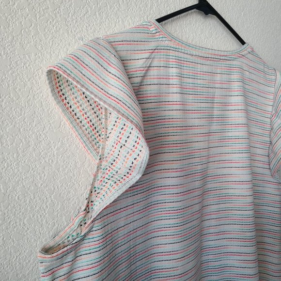 LOFT Petites US Women's Size XLP Rainbow Striped Flutter Sleeve Dress Stretch - Picture 5 of 11